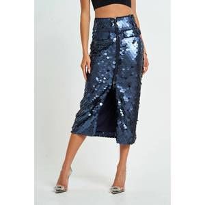Elegant Sequin Midi Skirt in Midnight Blue